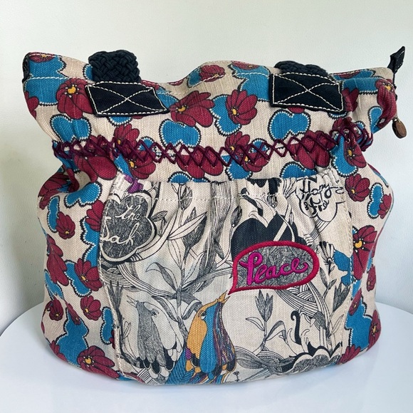 The Sak Handbags - The Sak Sakroots Hobo Bag Floral Nature Braided Strap Jute Cotton Purse Tote